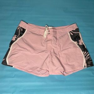 Tapa Threads board shorts, pink, grey & white, size XL.